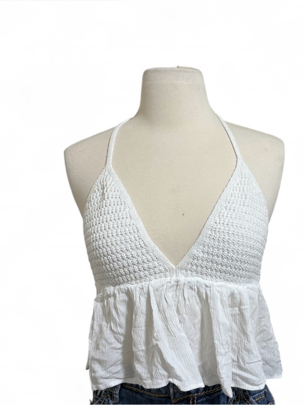Garage White Crochet Halter Tank Top